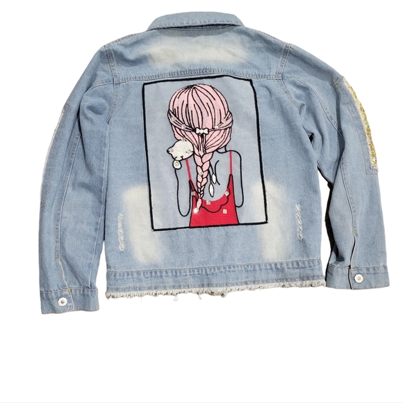 Other - Girl Denim Jacket Button Down Jean Jacket Long Sleeve Denim Coat